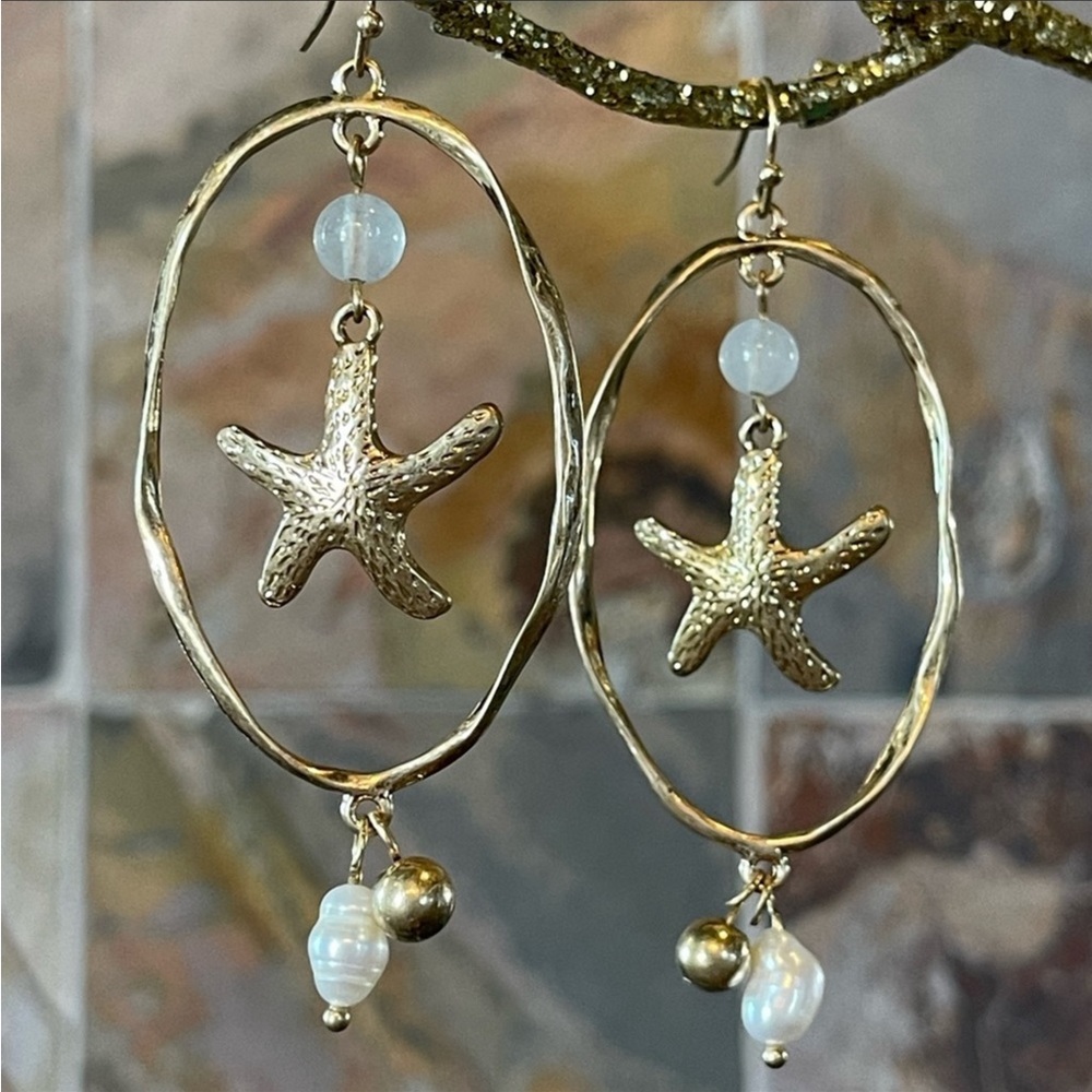 Oval Pearl Starfish Earrings - Picture 15 of 15